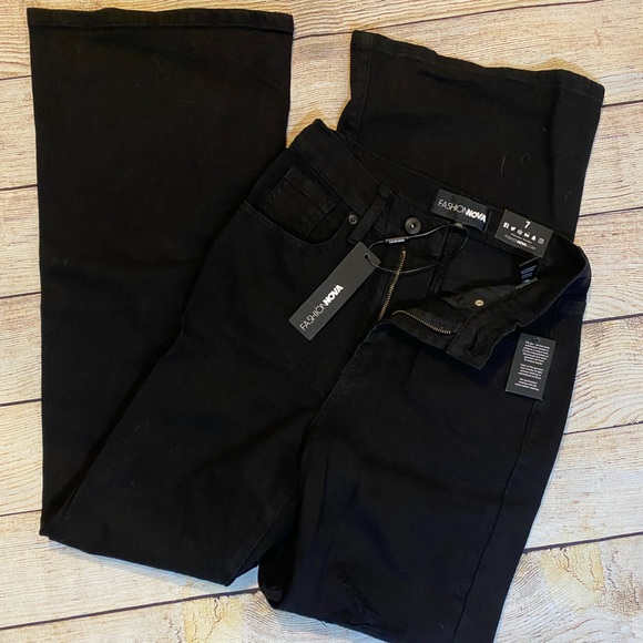 Fashion Nova black jeans distressed wide leg sz 1 - Picture 1 of 10